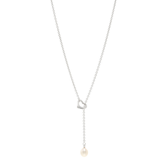 Sterling Silver Pearl 7.5-8mm Elsa Peretti Open Heart Lariat Necklace