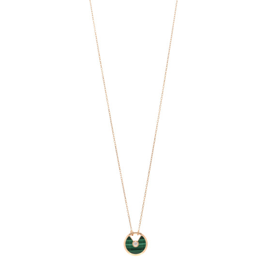 18K Pink Gold Diamond Malachite SM Amulette de Cartier Pendant Necklace