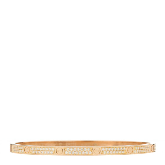 18K Pink Gold Diamond Small LOVE Paved Bracelet 17