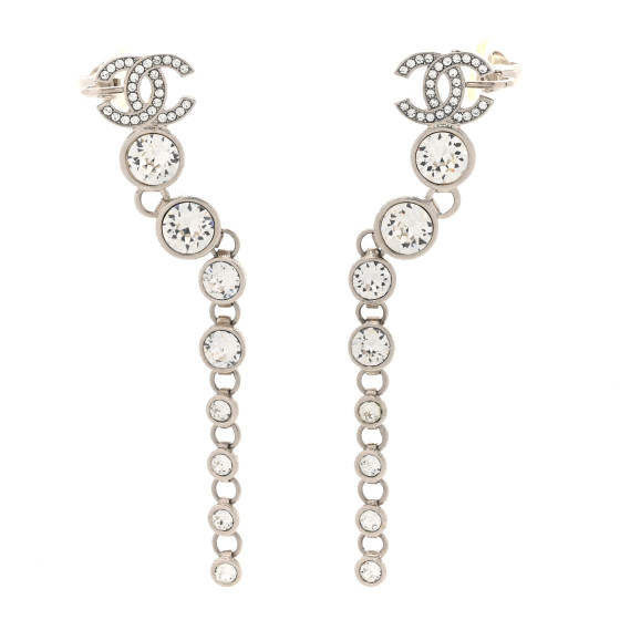 Crystal CC Long Drop Earrings Silver