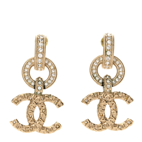 Metal Crystal CC Hoop Drop Earrings Gold