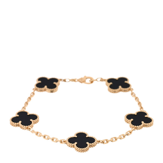 18K Yellow Gold Black Onyx 5 Motifs Vintage Alhambra Bracelet