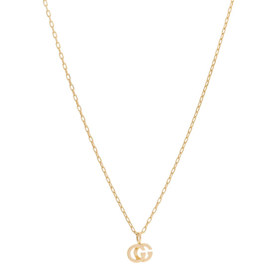 18K Yellow Gold Blue Topaz Running G Pendant Necklace