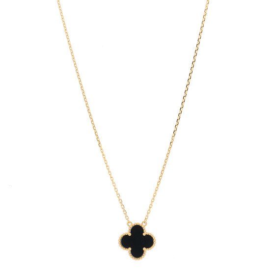 18K Yellow Gold Black Onyx Vintage Alhambra Pendant Necklace