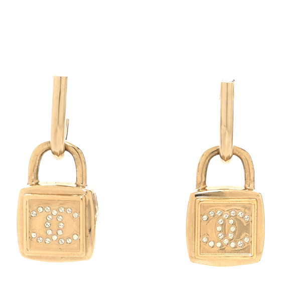 Metal CC Lock Drop Earrings Gold