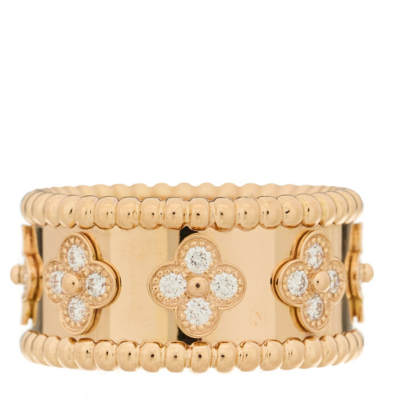 18K Rose Gold Diamond Medium Perlee Clovers Ring 54 7