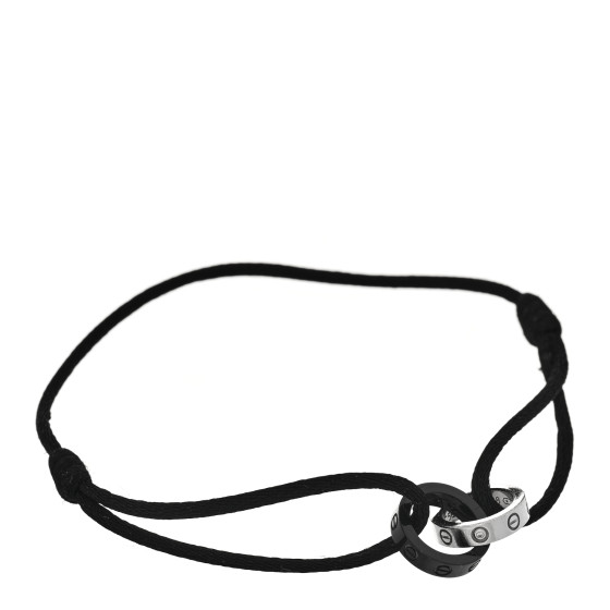 18K White Gold Ceramic 4 Diamond LOVE Cord Bracelet Black