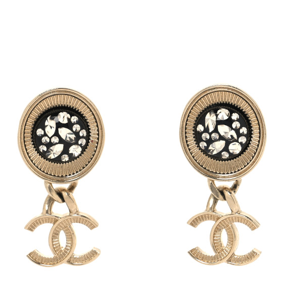 Metal Resin Crystal CC Drop Earrings Gold Black