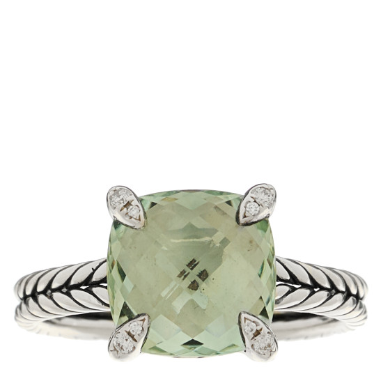 Sterling Silver Diamond Prasiolite 11mm Chatelaine Ring 62 10
