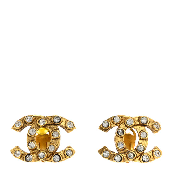 Crystal Studded CC Clip On Earrings Gold