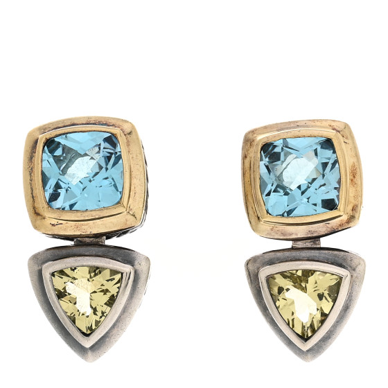 Sterling Silver 18K Yellow Gold Blue Topaz Citrine Renaissance Drop Earrings