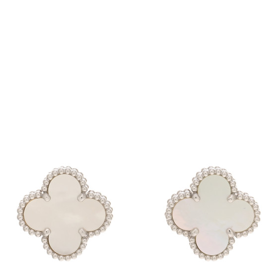 18K White Gold Mother of Pearl Vintage Alhambra Earrings