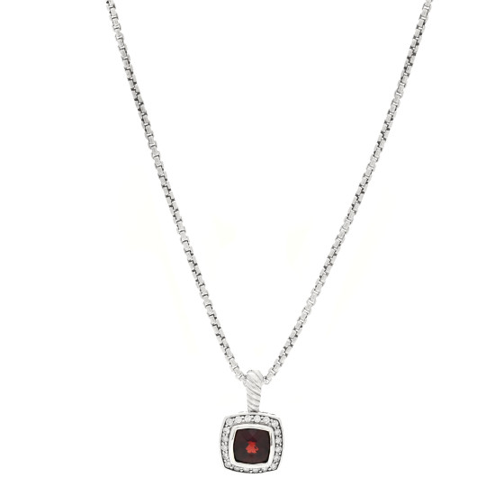 Sterling Silver Diamond Garnet 7mm Petite Albion Pendant Necklace