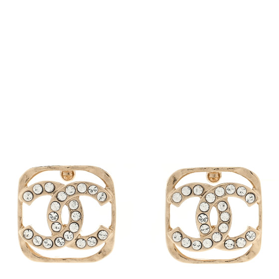 Crystal Square CC Earrings Gold