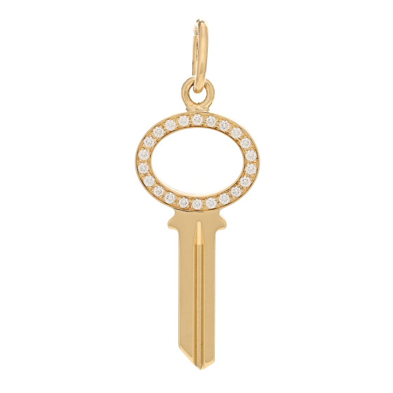 18K Yellow Gold Diamond Modern Keys Open Oval Key Pendant