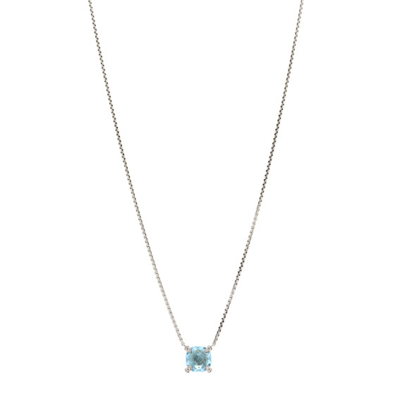 Sterling Silver Diamond Blue Topaz 9mm Petite Chatelaine Pendant Necklace