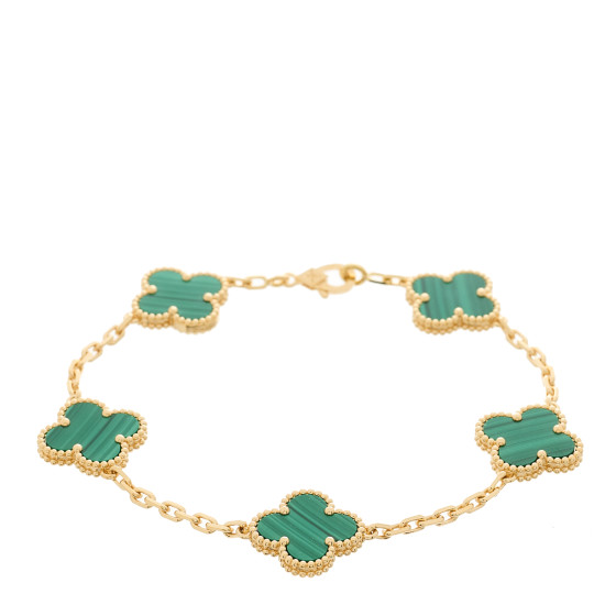 18K Yellow Gold Malachite 5 Motifs Vintage Alhambra Bracelet