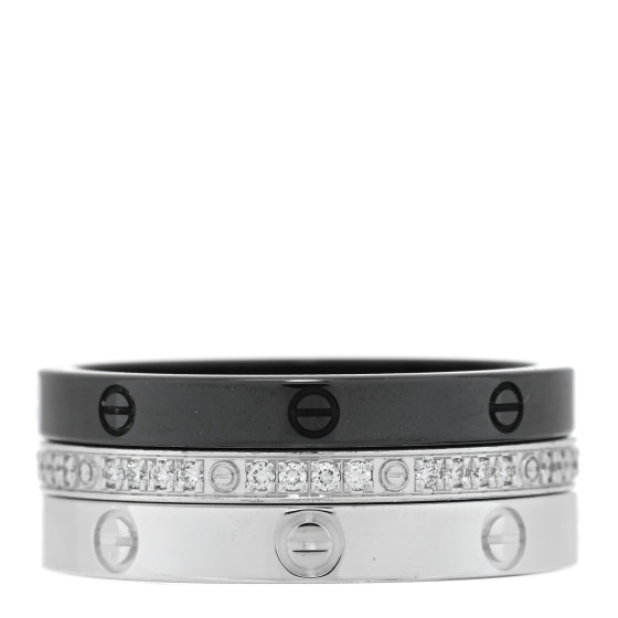18K White Gold Diamond Ceramic LOVE Ring Set 54 6.75