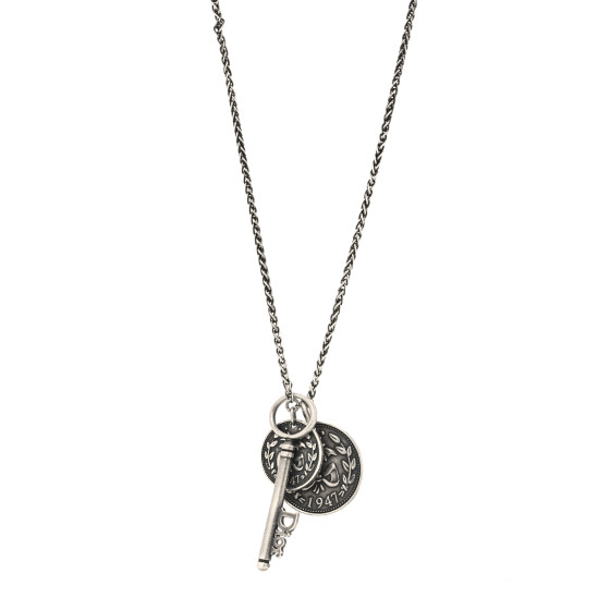 Metal Cochet Coin and Key Necklace Silver