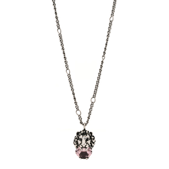 Metal Swarovski Crystal Lion Head Necklace Silver Purple