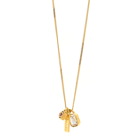 Metal Crystal Charm Necklace Purple Gold