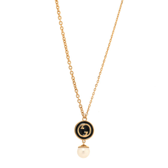 Metal Pearl Blondie Pendant Necklace Gold Black