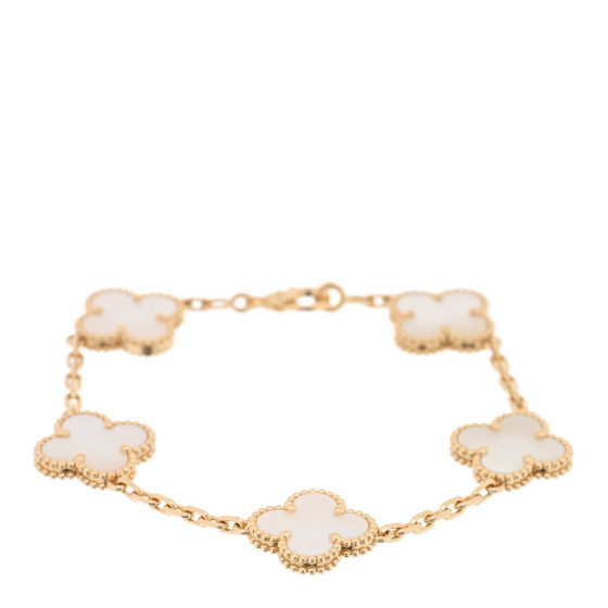 18K Yellow Gold Mother of Pearl 5 Motifs Vintage Alhambra Bracelet