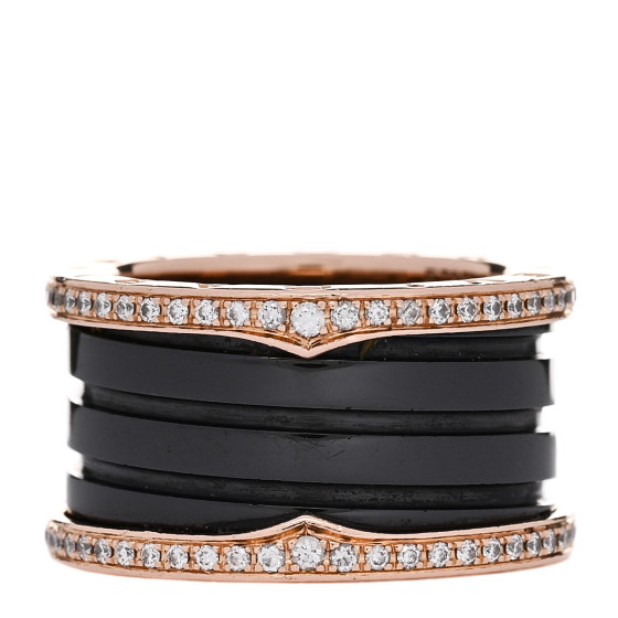 18K Rose Gold Black Ceramic Diamond B.Zero1 Four-Band Ring 53 6.25