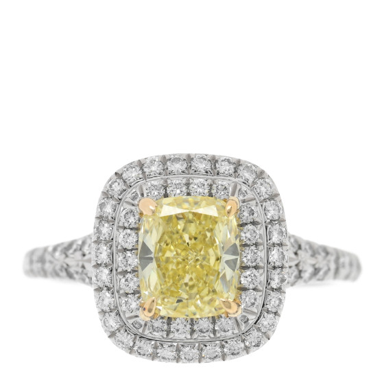 Platinum 18K Yellow Gold Fancy Yellow Diamond 1.29ct Soleste Engagement Ring 52 6