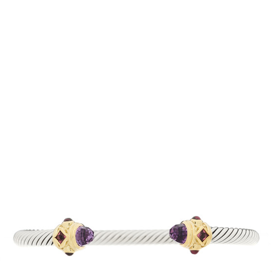 Sterling Silver 14K Yellow Gold Amethyst Rhodolite Pink Tourmaline 5mm Cable Renaissance Bracelet