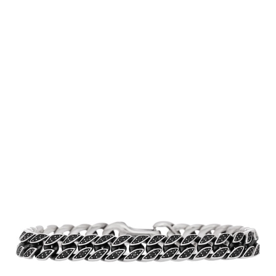 Sterling Silver Black Diamond 8mm Curb Chain Bracelet