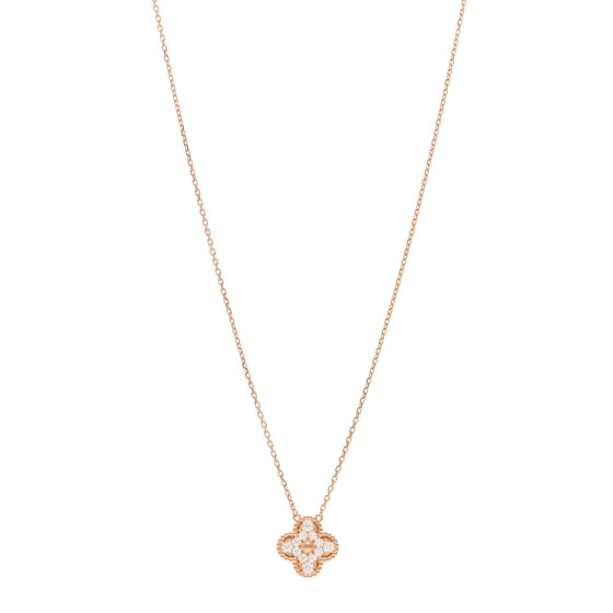 18K Rose Gold Diamond Vintage Alhambra Pendant Necklace