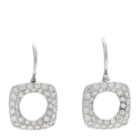 18K White Gold Diamond Cushion Drop Earrings
