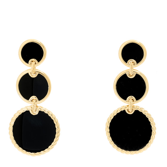 18K Yellow Gold Black Onyx Elements Triple Drop Earrings