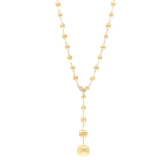 18K Yellow Gold Diamond Africa Small Bead Y Necklace