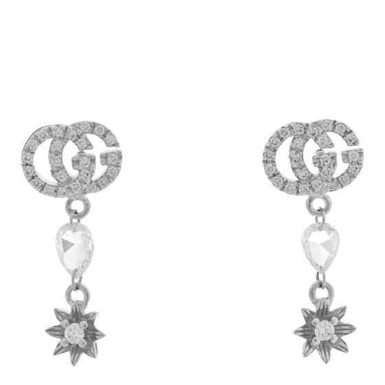 18K White Gold Diamond Double G Flower Drop Earrings