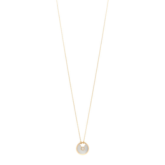 18K Yellow Gold Diamond Mother of Pearl SM Amulette de Cartier Pendant Necklace
