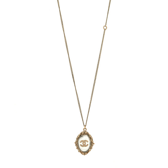 Enamel CC Oval Necklace Gold Blue