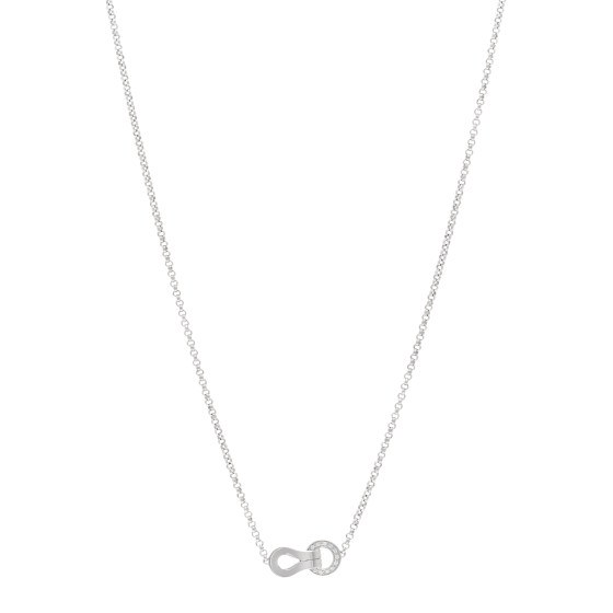 18K White Gold Diamond Agrafe Paved Pendant Necklace