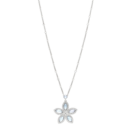 18K White Gold Aquamarine Diamond Flower Necklace