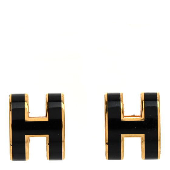 Gold Lacquered Mini Pop H Earrings Black