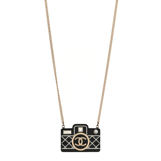 Resin Camera CC Necklace Black Gold