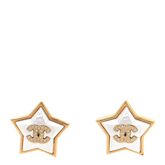 Pearl Crystal CC Star Earrings Gold