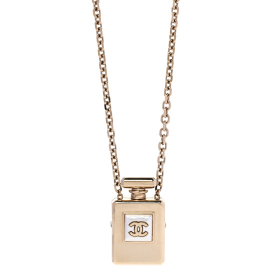 Metal Pearl Perfume Bottle CC Locket Necklace Gold