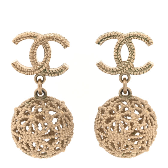 Metal CC Ornate Ball Drop Earrings Gold