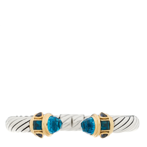 Sterling Silver 14K Yellow Gold Blue Topaz Iolite 9mm Cable Renaissance Bracelet