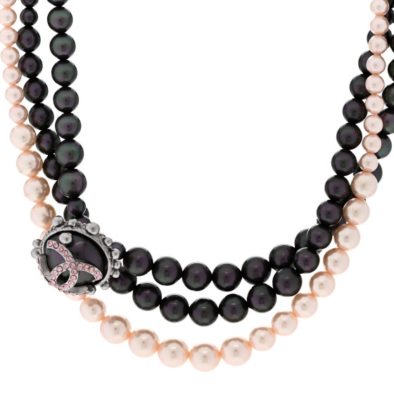 Pearl Crystal Multi Strand Short Necklace Silver Pink