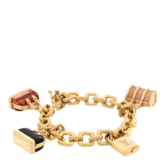 18K Yellow Gold Pink Opal Black Onyx Glass Charm Bracelet