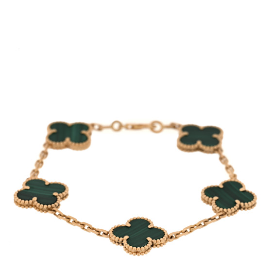 18K Yellow Gold Malachite 5 Motifs Vintage Alhambra Bracelet