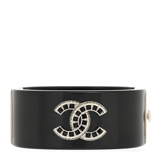 Resin Crystal Baguette CC Cuff Black Silver